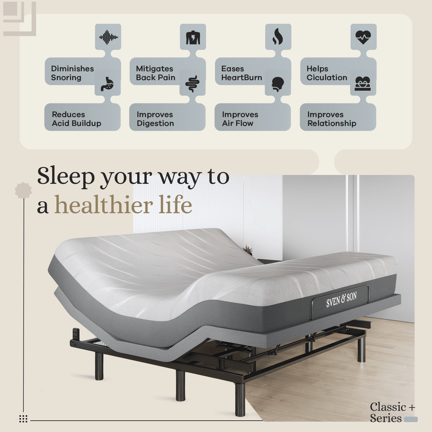 Classic+ Series Adjustable Bed Base + Choice of Mattress Bundle bundle SVEN & SON®