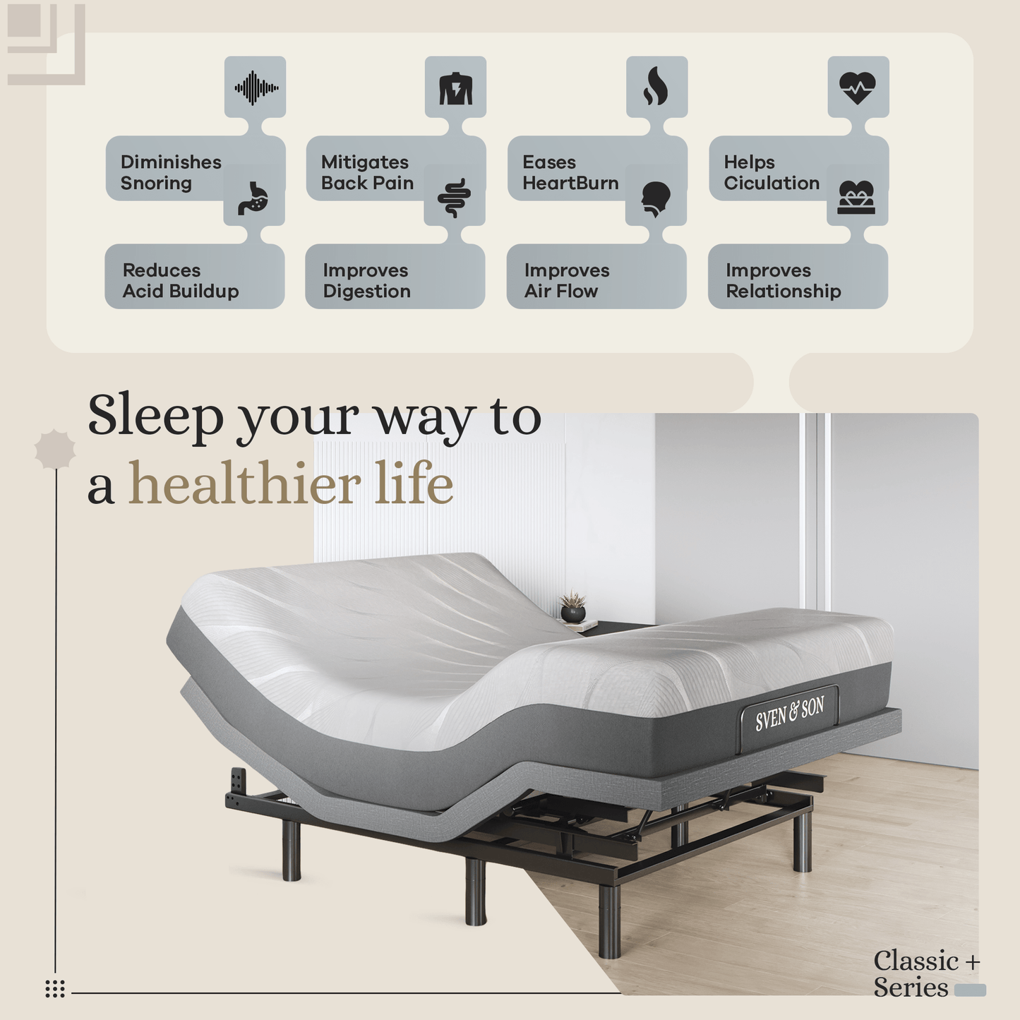 Classic+ Series Adjustable Bed Base + Choice of Mattress Bundle bundle SVEN & SON®