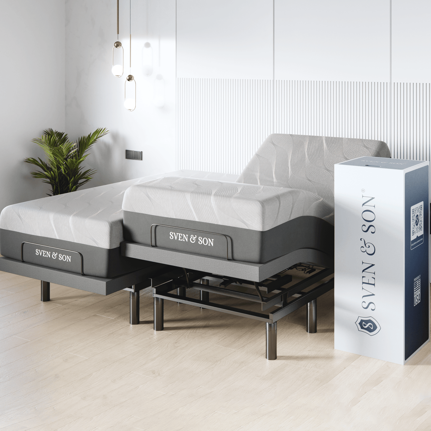 Classic+ Series Adjustable Bed Base + Choice of Mattress Bundle bundle SVEN & SON® Split-King 12" Medium 