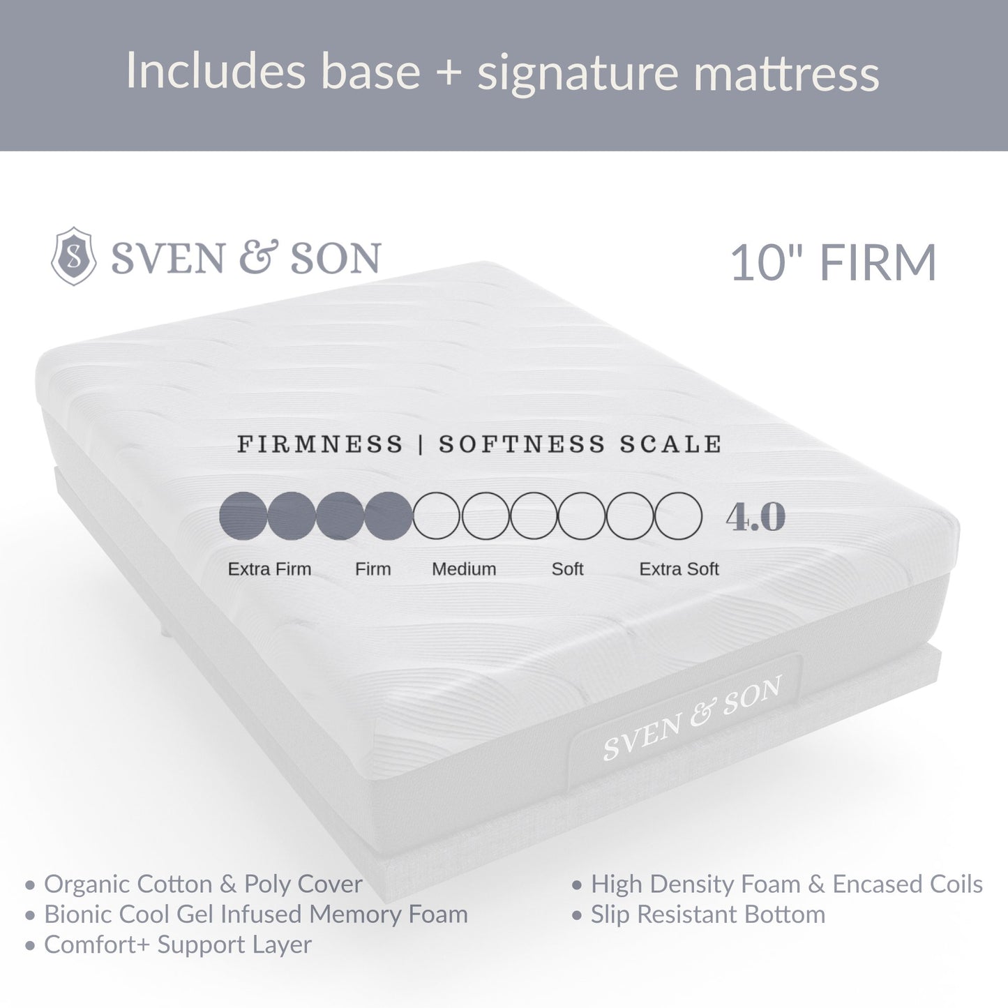Classic + Head Tilt Adjustable Bed Base + Mattress Bundle bundle Sven & Son