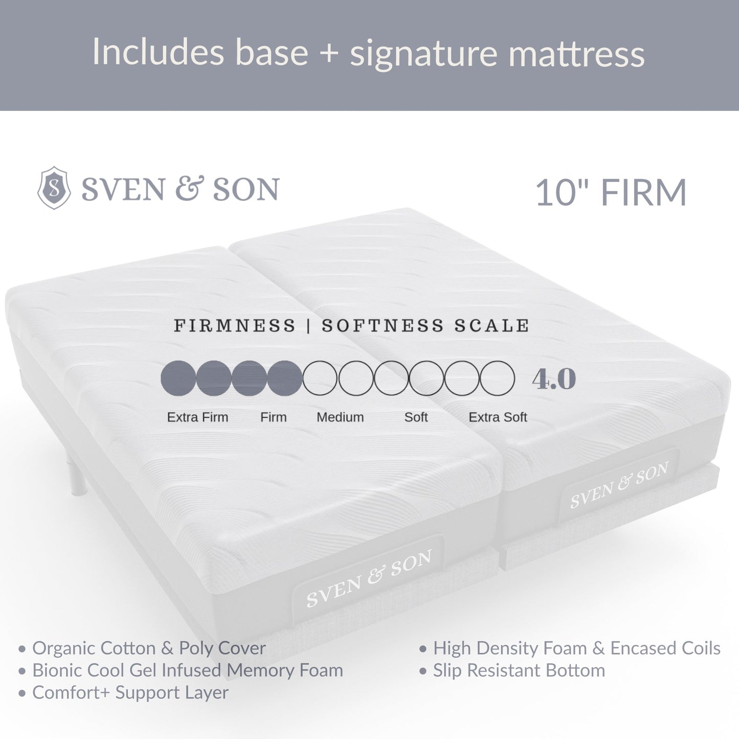 Classic + Head Tilt Adjustable Bed Base + Mattress Bundle bundle Sven & Son
