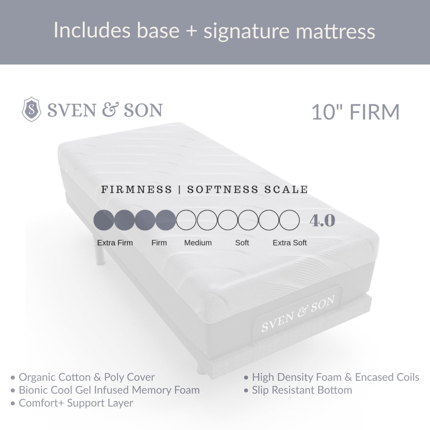 Classic + Head Tilt Adjustable Bed Base + Mattress Bundle bundle Sven & Son