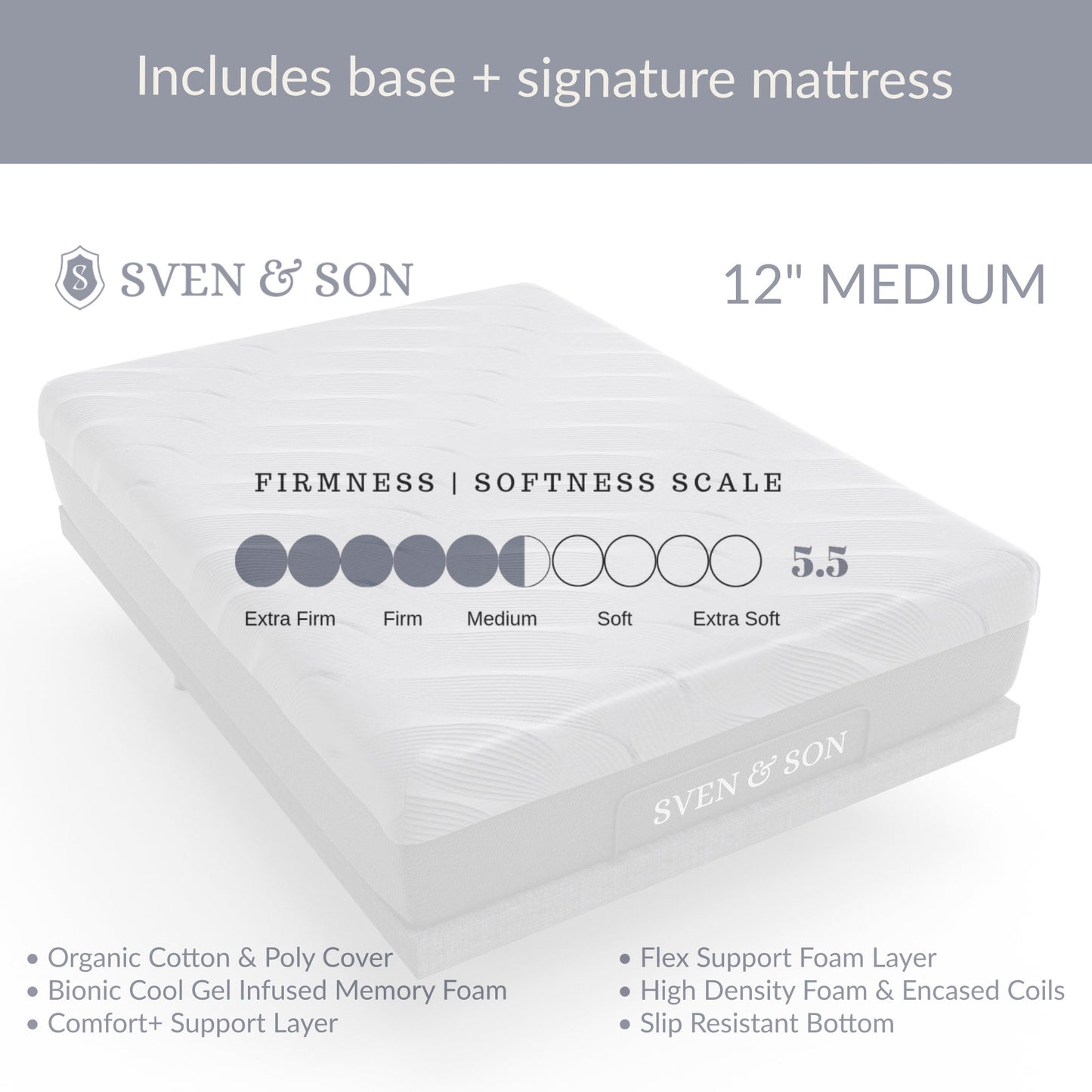 Classic + Head Tilt Adjustable Bed Base + Mattress Bundle bundle Sven & Son