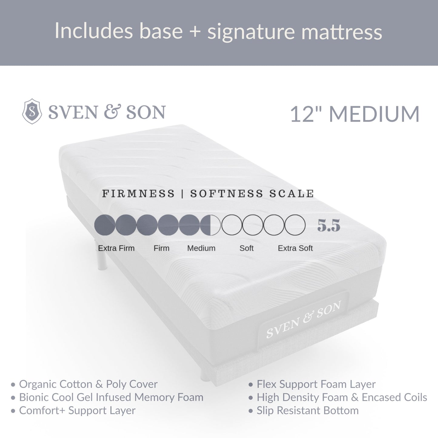 Classic + Head Tilt Adjustable Bed Base + Mattress Bundle bundle Sven & Son