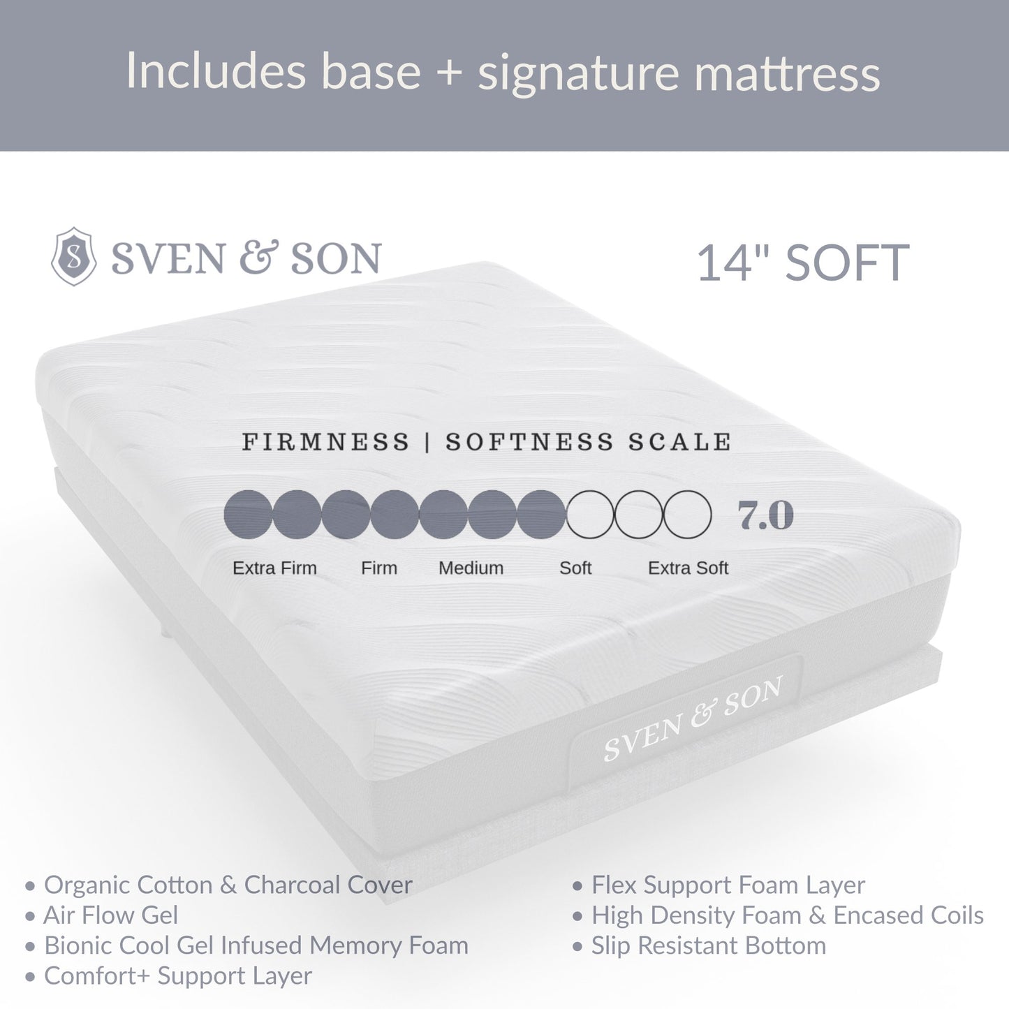 Classic + Head Tilt Adjustable Bed Base + Mattress Bundle bundle Sven & Son