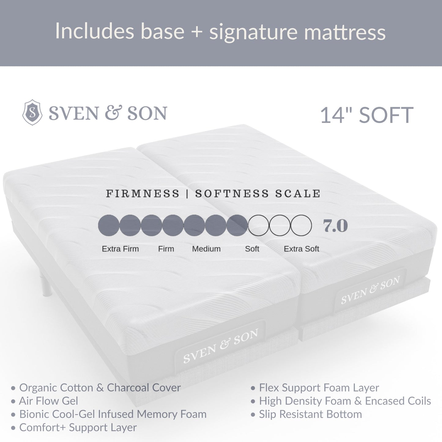 Classic + Head Tilt Adjustable Bed Base + Mattress Bundle bundle Sven & Son