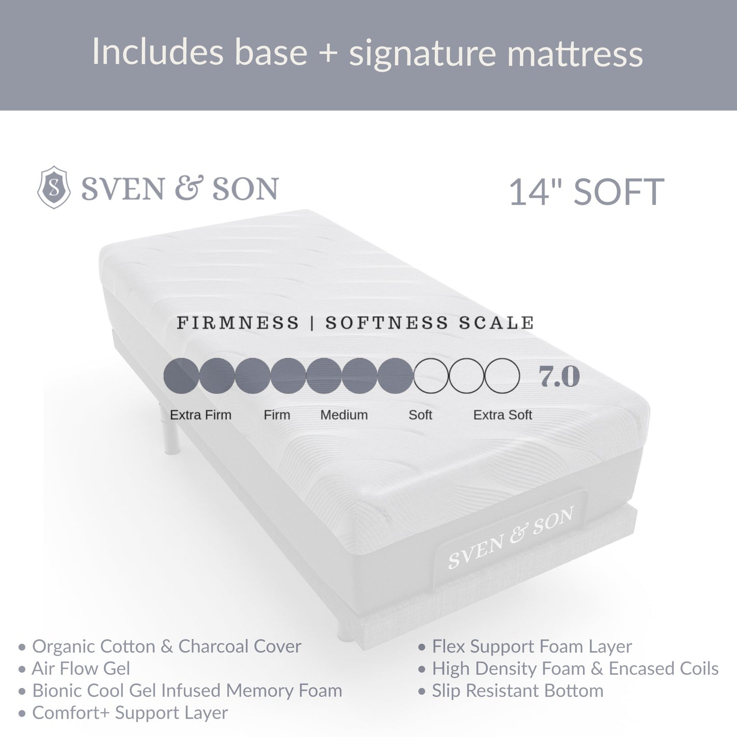 Classic + Head Tilt Adjustable Bed Base + Mattress Bundle bundle Sven & Son