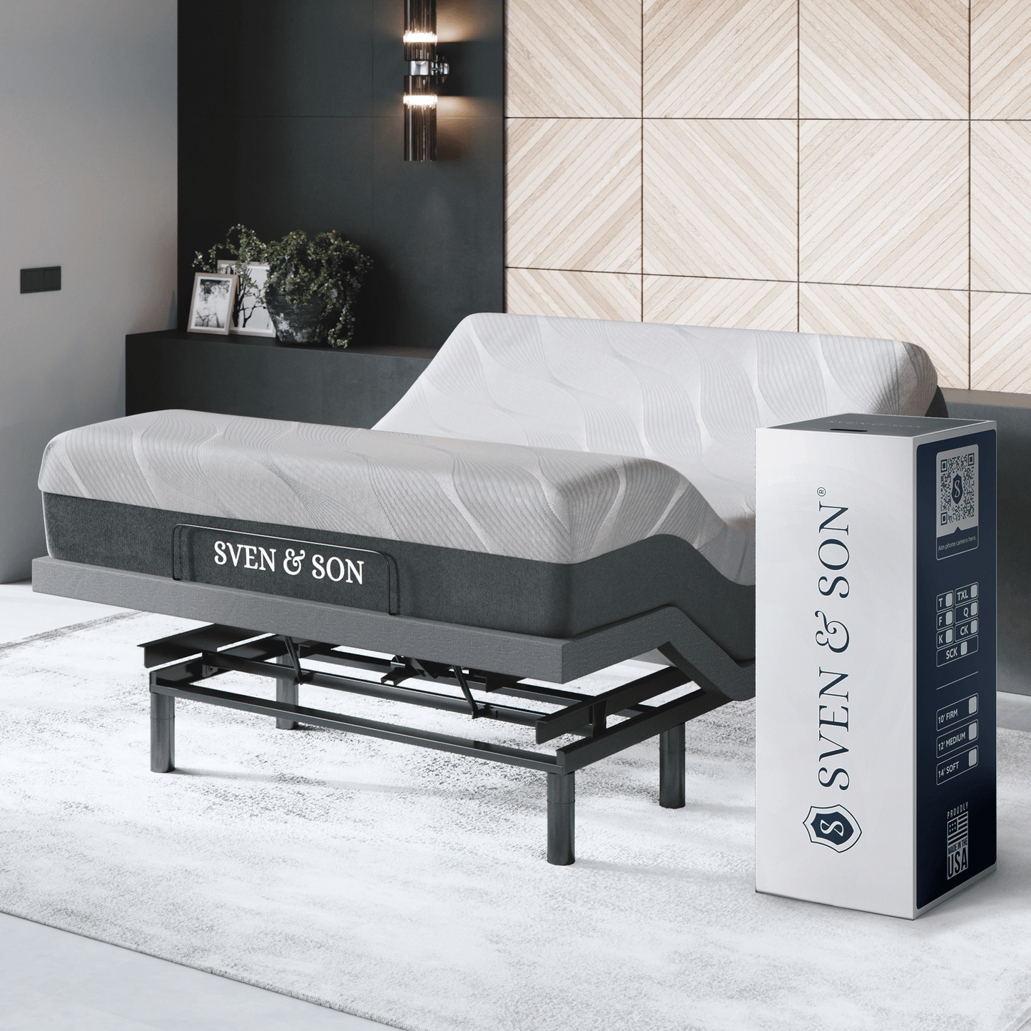 Bliss Series Adjustable Bed Base + Choice of Mattress Bundle bundle SVEN & SON® Queen 14" Plush