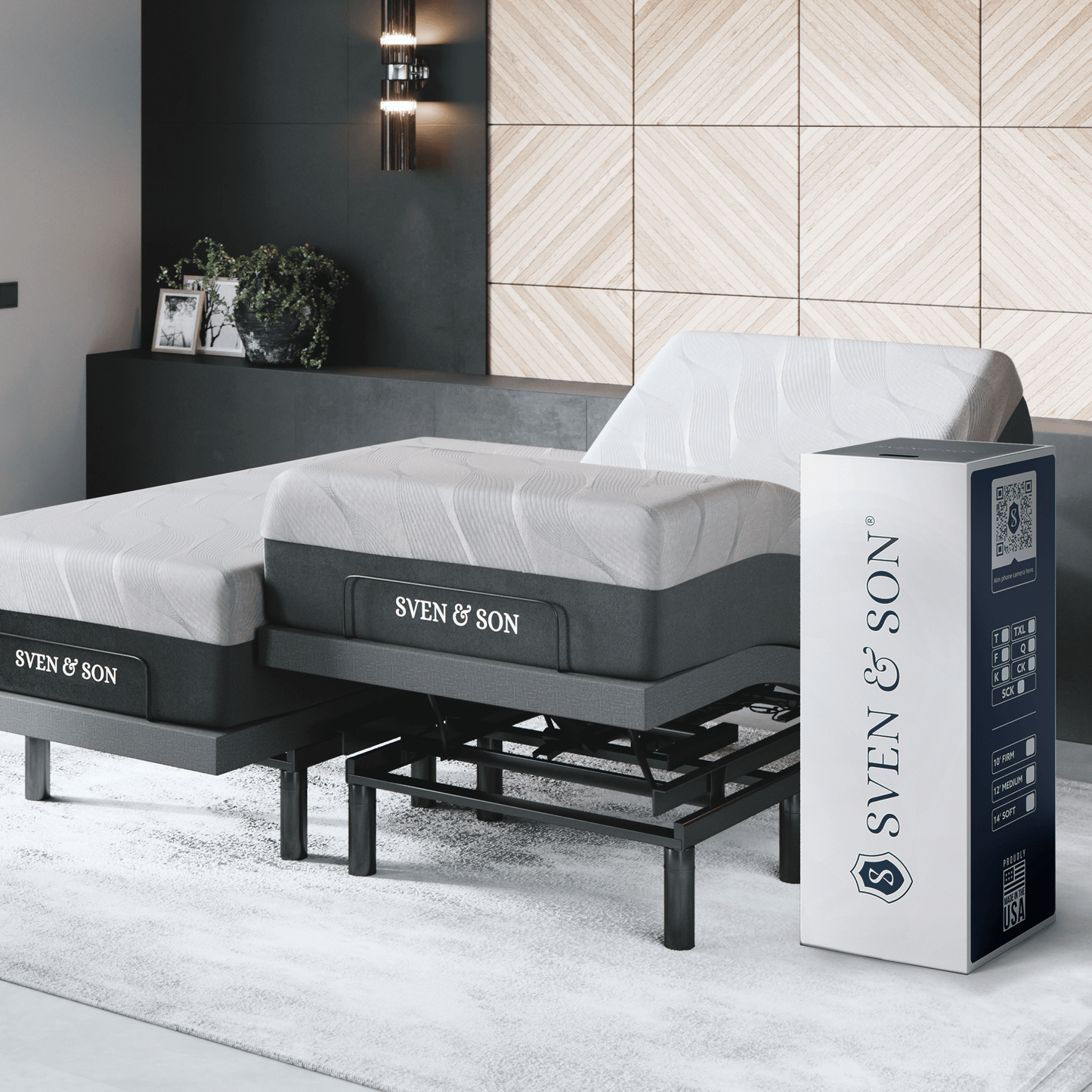 Bliss Series Adjustable Bed Base + Choice of Mattress Bundle bundle SVEN & SON® Split-King 10" Firm 