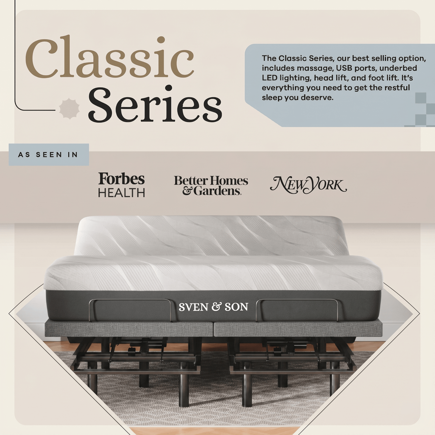 Classic Series Adjustable Bed Frame + Choice of Mattress Bundle bundle Sven & Son King 14" Medium Soft 