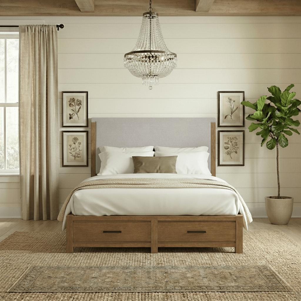 Plum Creek Bed Frame Sven & Son Brown Queen Upholstered Panel Storage Bed