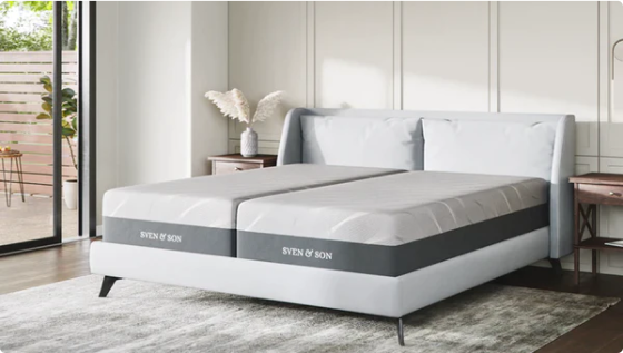 Adjustable bed bases shown in a bedroom