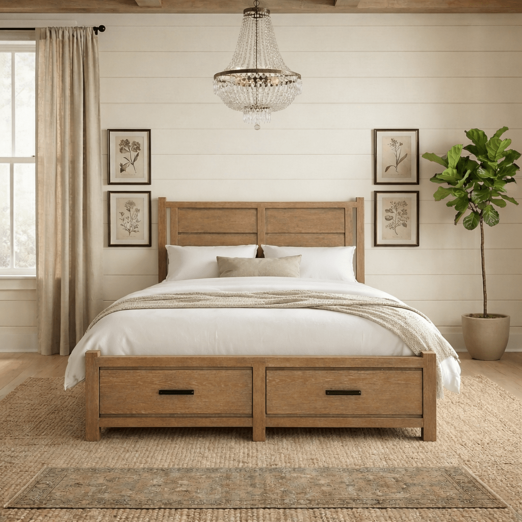 Plum Creek Bed Frame Sven & Son Brown Queen Wooden Panel Storage Bed