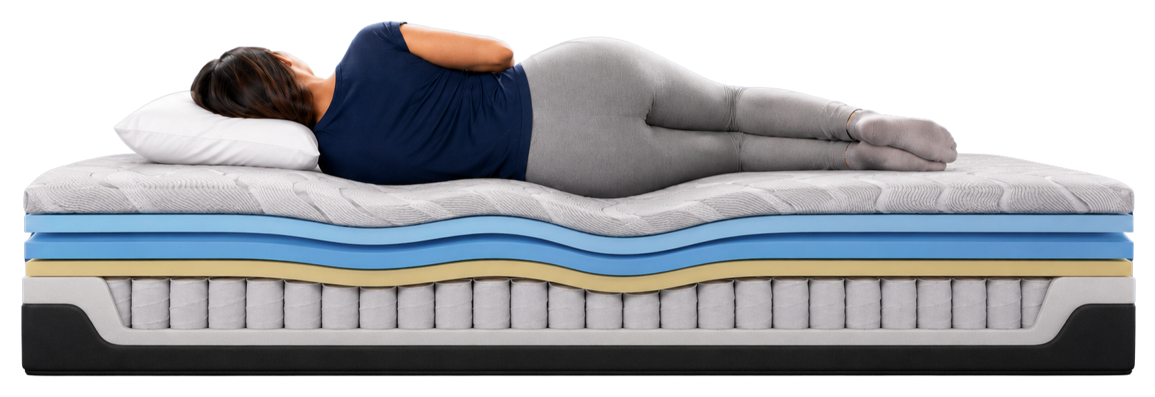 Mattress layer cutaway showing pressure relief