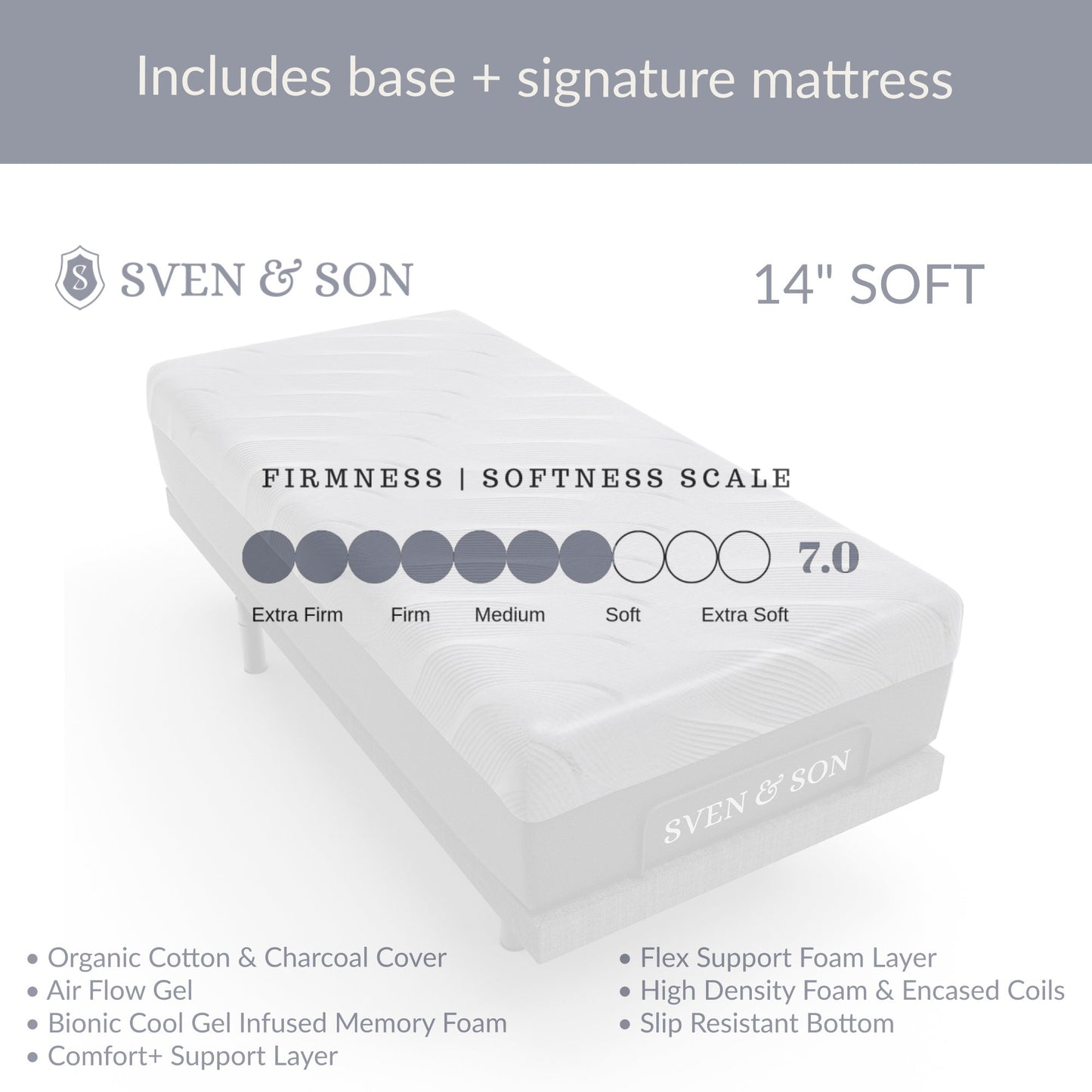 Classic + Head Tilt Adjustable Bed Base + Mattress Bundle bundle Sven & Son 