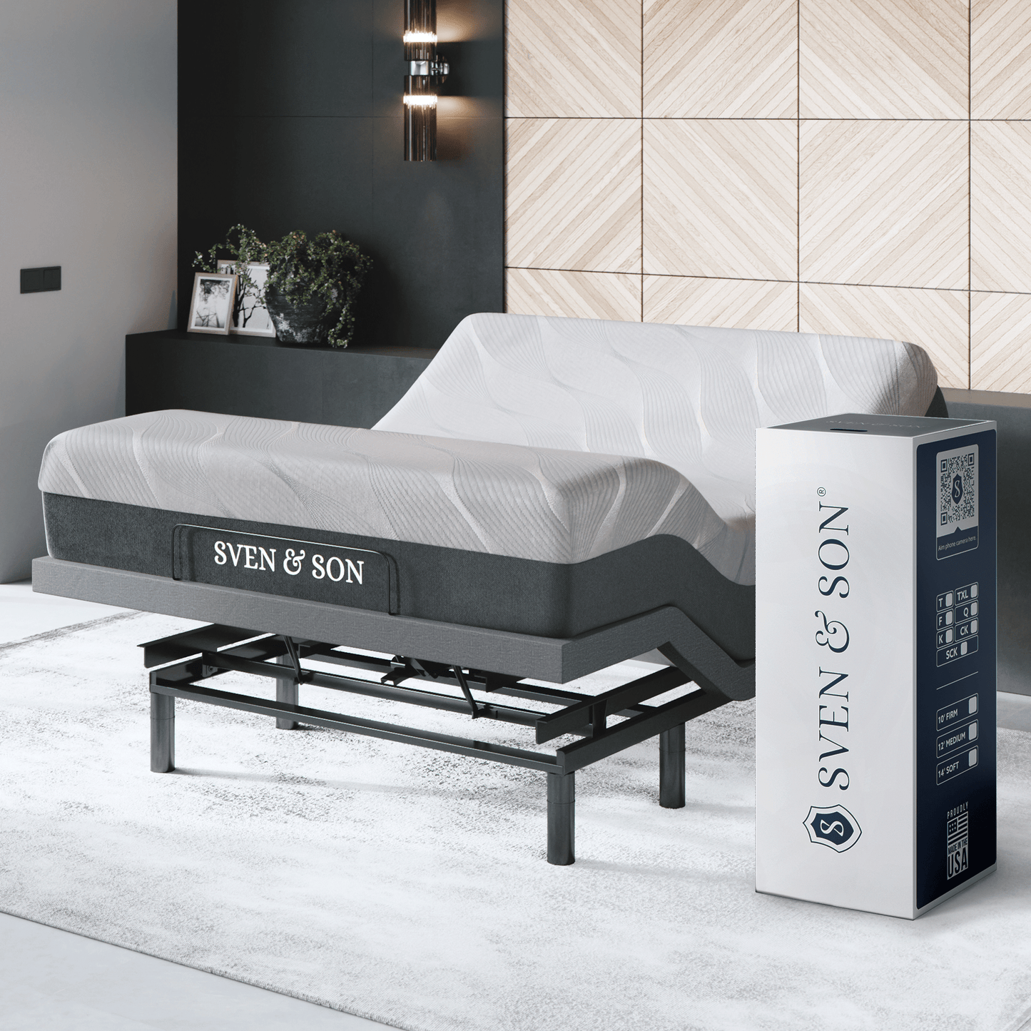 Bliss Series Adjustable Bed Base + Choice of Mattress Bundle bundle SVEN & SON® Queen 10" Firm 